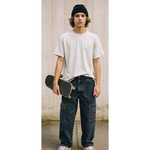 Wake Sheen Blue Teen Boys Size 4 Skater Cargo Baggy Y2K Jeans